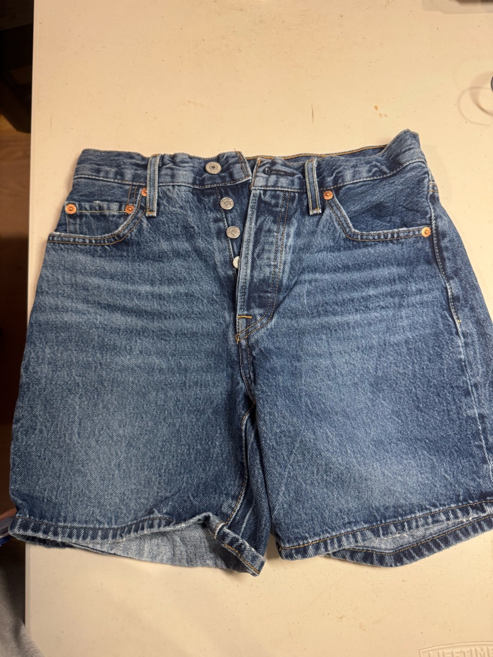 Levi's 501 High-Rise Button-Fly Denim Shorts — Blue Wash